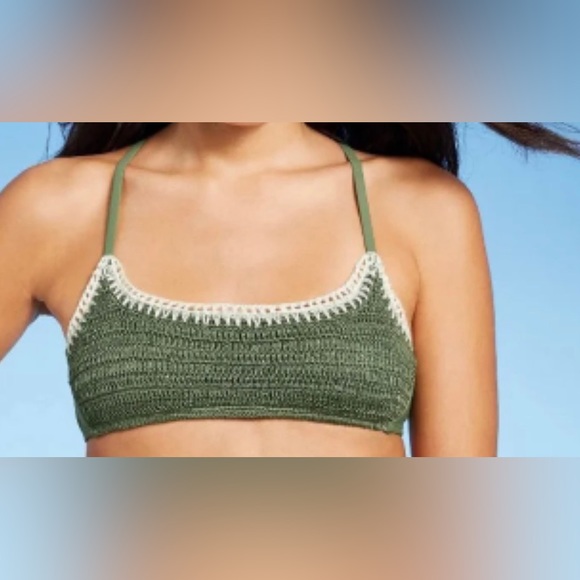 Xhilaration Crochet Bralette Bikini Top Sage Green - Picture 2 of 6